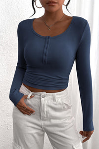Long Sleeve Henley Button Down Ribbed Knit Slim Fit Casual T-shirts