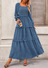 PRETTYGARDEN Women Fall Long Sleeve Smocked Maxi Dress Casual Square Neck Swiss Dot Tiered Ruffle Flowy Spring Pocket Dresses