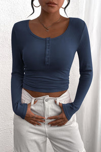 Long Sleeve Henley Button Down Ribbed Knit Slim Fit Casual T-shirts