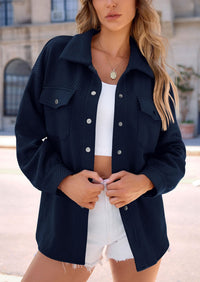 Button Down Collared Long Sleeve Textured Casual Shacket Jackets