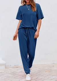 Two Piece Outfit Short Sleeve  Pullover Tops Tracksuits