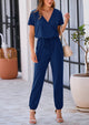 Deep V Neck Wrap Drawstring Waist Jumpsuits