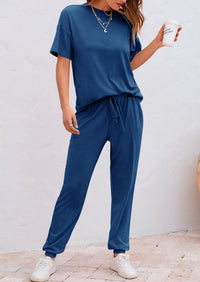 Two Piece Outfit Short Sleeve  Pullover Tops Tracksuits