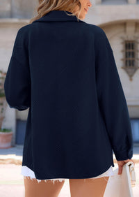 Button Down Collared Long Sleeve Textured Casual Shacket Jackets
