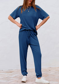 Two Piece Outfit Short Sleeve  Pullover Tops Tracksuits