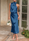 PRETTYGARDEN Women's Summer Satin Dress Elegant Sleeveless Mock Neck Cocktail Party Maxi Dresses