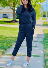 Black Two Pieces Oversized Fall Tracksuit
