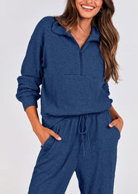 Two piece long sleeved half zip pullover sweatshirt, sports pants, casual set