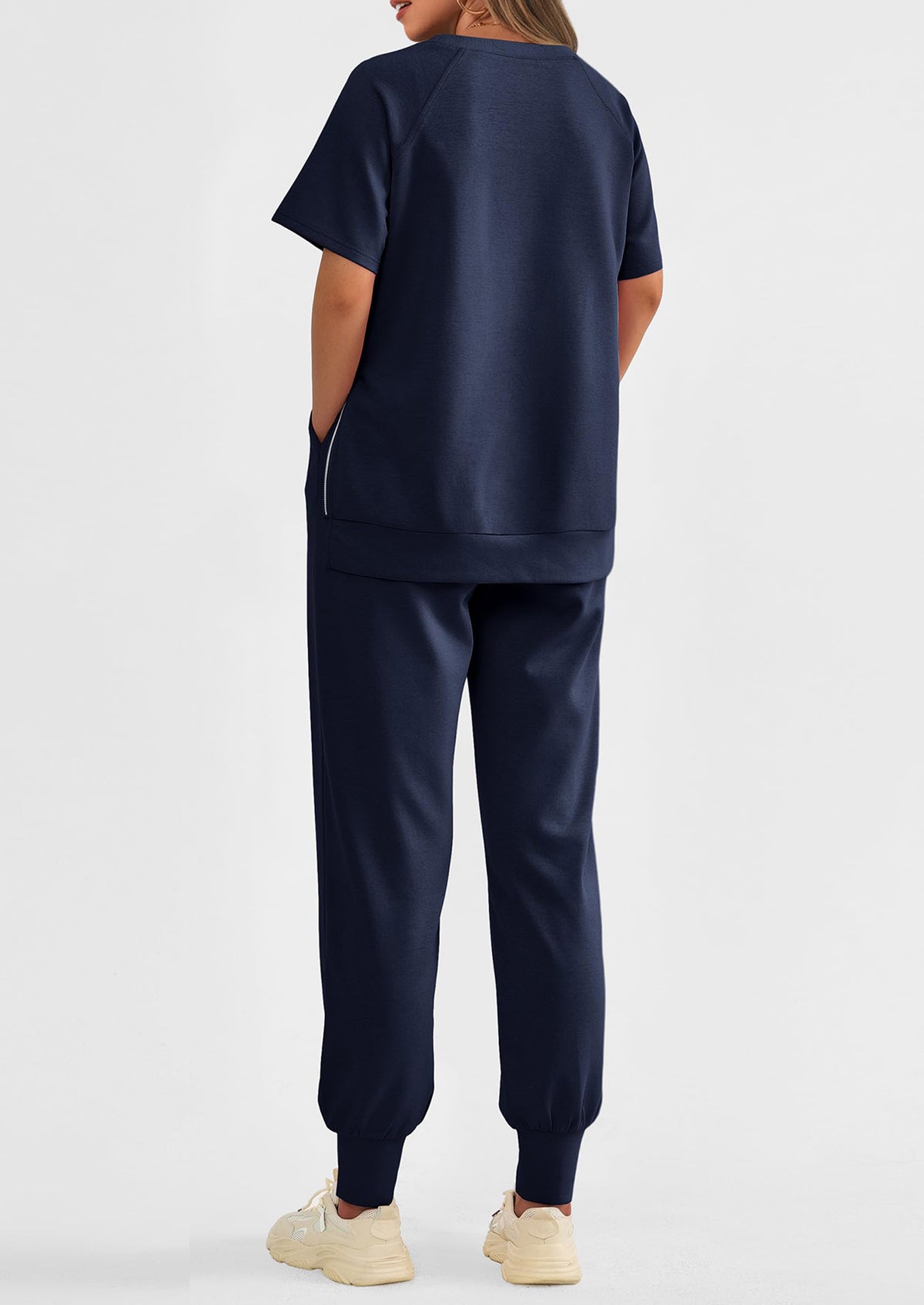 Casual Short Sleeve Tops High Waisted Sweatpants Two Piece Sets