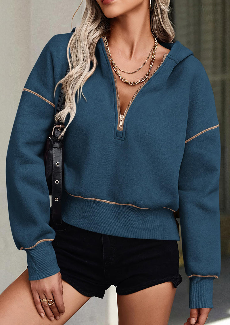 PRETTYGARDEN Women's Hooded Sweatshirts Long Sleeve Half Zip Cropped Hoodie Pullover Winter Fashion Clothes