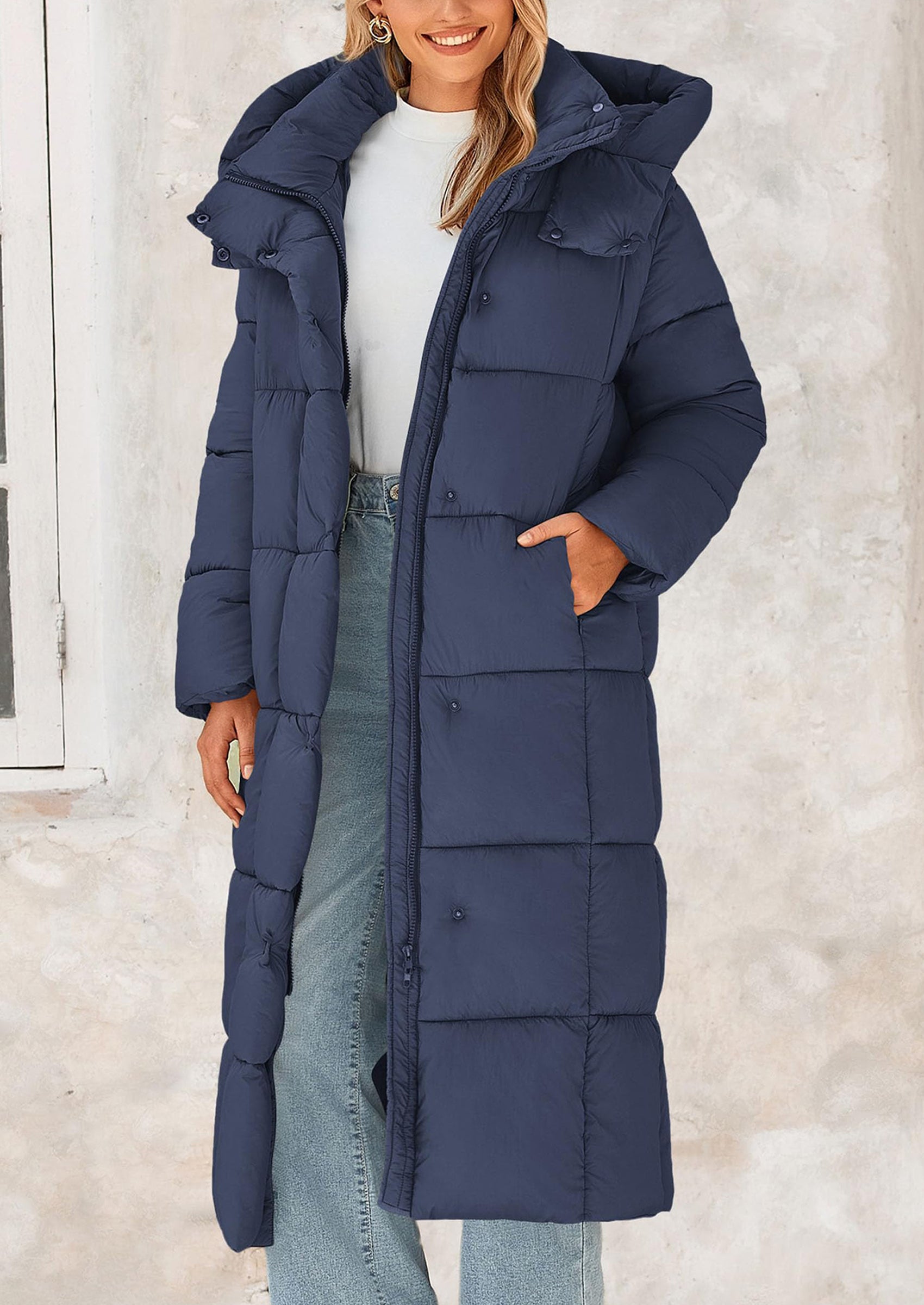 PRETTYGARDEN Women's Winter Long Puffer Coats Hooded Zip Up Casual Thickened Down Jackets Trendy Warm Clothes Outerwear