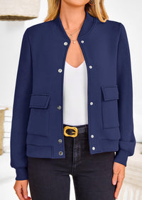 Casual Long Sleeve Button up Lightweight Varsity Bomber Jackets
