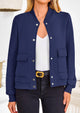 Casual Long Sleeve Button up Lightweight Varsity Bomber Jackets