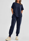 PRETTYGARDEN 2 Piece Outfit Tracksuits Casual Short Sleeve Tops High Waisted Sweatpants Set