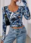 PRETTYGARDEN Womens Long Sleeve T Shirts Fall Trendy Deep V Neck Slim Fit Basic Crop Tops Casual Going Out Top