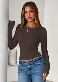 PRETTYGARDEN Womens Summer Fall Long Sleeve Shirts Ribbed Knit Fitted Basic Tee Going Out Tops Underscrub Casual Outfits