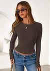 PRETTYGARDEN Womens Summer Fall Long Sleeve Shirts Ribbed Knit Fitted Basic Tee Going Out Tops Underscrub Casual Outfits