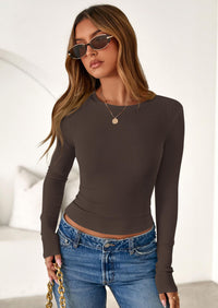 PRETTYGARDEN Womens Summer Fall Long Sleeve Shirts Ribbed Knit Fitted Basic Tee Going Out Tops Underscrub Casual Outfits