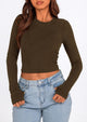 Long Sleeve Crop Tops Y2K Fashion Clothes Basic Slim Fit Blouses