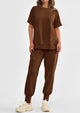 Casual Short Sleeve Tops High Waisted Sweatpants Two Piece Sets