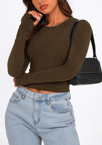 Long Sleeve Crop Tops Y2K Fashion Clothes Basic Slim Fit Blouses