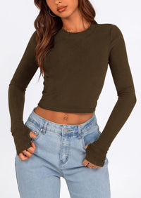 Long Sleeve Crop Tops Y2K Fashion Clothes Basic Slim Fit Blouses