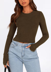 Long Sleeve Crop Tops Y2K Fashion Clothes Basic Slim Fit Blouses