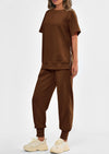PRETTYGARDEN 2 Piece Outfit Tracksuits Casual Short Sleeve Tops High Waisted Sweatpants Set
