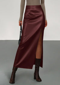 PRETTYGARDEN Womens Faux Leather Skirt Fall Bodycon High Waisted Slit Dressy Casual Winter Maxi Long Pencil Skirts