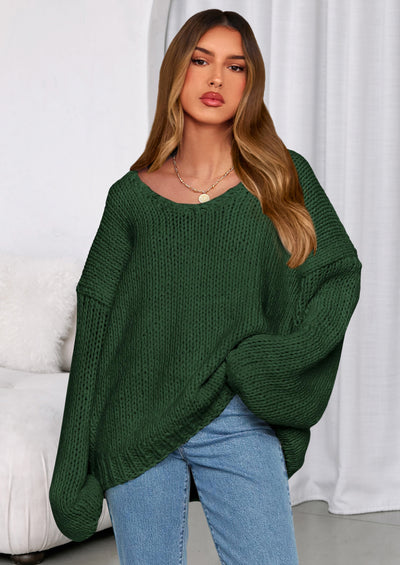 PRETTYGARDEN Women's Fall Oversized Sweaters Long Sleeve V Neck Dressy Casual Chunky Knit Loose Pullover Tops Winter Clothing