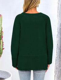 PRETTYGARDEN Women's Knit Fall Sweaters Long Sleeve Pullover Crewneck Split Hem Oversized Tunic Sweater Tops Winter Clothing