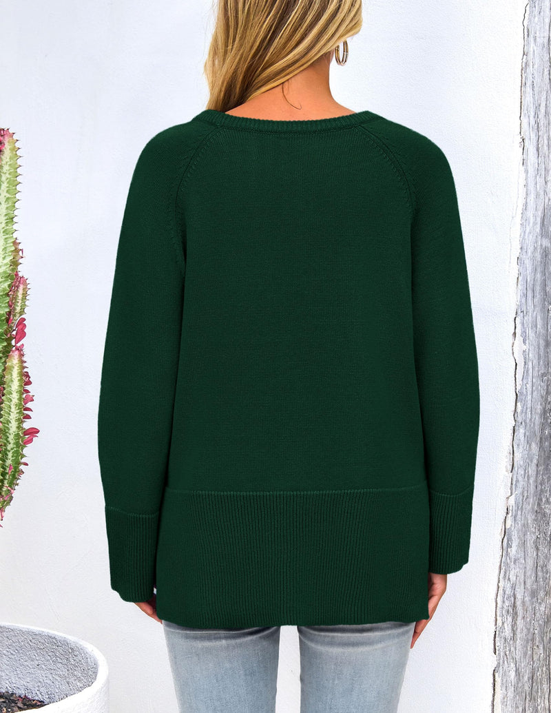 PRETTYGARDEN Women's Knit Fall Sweaters Long Sleeve Pullover Crewneck Split Hem Oversized Tunic Sweater Tops Winter Clothing