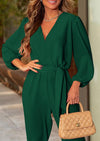 PRETTYGARDEN Women's Fall Jumpsuits Dressy Casual Pants Romper Spring Long Sleeve V Neck Belt Pockets One Piece Outfits