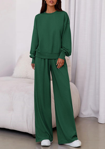 PRETTYGARDEN Womens 2 Piece Sets Long Sleeve Sweatshirt Wide Leg Pants Loose Matching Lounge Set Trendy Fall Outfits