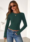 PRETTYGARDEN Womens Summer Fall Long Sleeve Shirts Ribbed Knit Fitted Basic Tee Going Out Tops Underscrub Casual Outfits
