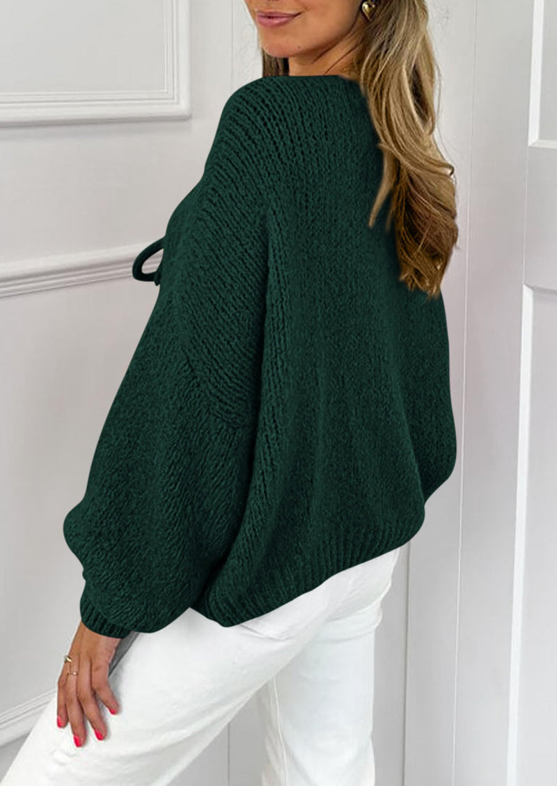 PRETTYGARDEN Women's Tie Front Bow Cardigan Sweaters Chunky Knit Long Puff Sleeve Trendy Fall Winter Jacket Coats