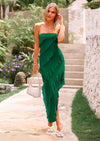 PRETTYGARDEN Womens Summer Strapless Maxi Dresses Ruffle Tube Asymmetrical Party Cocktail Formal Bodycon Long Dress