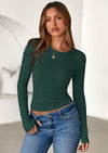 PRETTYGARDEN Womens Summer Fall Long Sleeve Shirts Ribbed Knit Fitted Basic Tee Going Out Tops Underscrub Casual Outfits