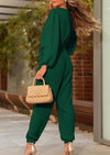 PRETTYGARDEN Women's Fall Jumpsuits Dressy Casual Pants Romper Spring Long Sleeve V Neck Belt Pockets One Piece Outfits