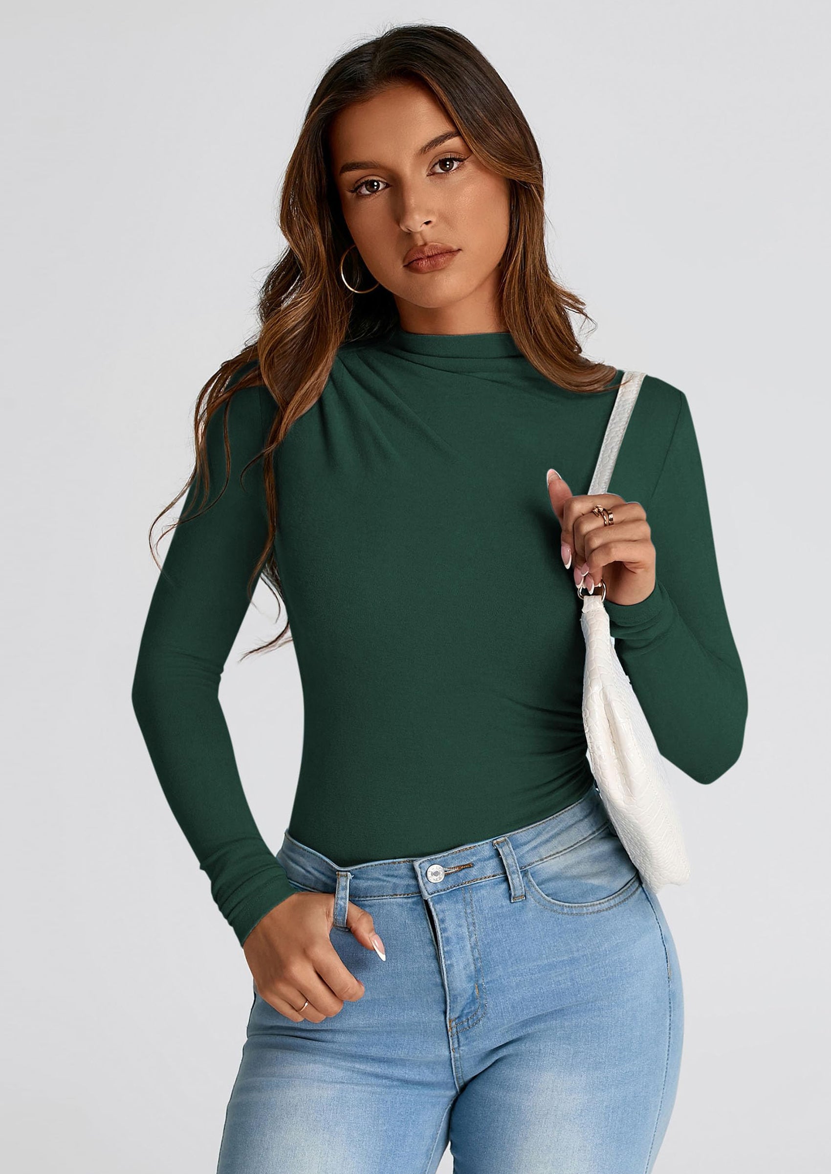 PRETTYGARDEN Womens Fall Y2K Going Out Crop Tops Long Sleeve Mock Neck Ruched Slim Fitted Basic Trendy Casual T Shirts Blouse