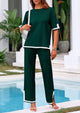 Casual Short Sleeve Knit Sweater Tops Wide Leg Pants 2 Piece Sets