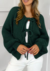 PRETTYGARDEN Women's Tie Front Bow Cardigan Sweaters Chunky Knit Long Puff Sleeve Trendy Fall Winter Jacket Coats