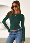 PRETTYGARDEN Womens Summer Fall Long Sleeve Shirts Ribbed Knit Fitted Basic Tee Going Out Tops Underscrub Casual Outfits