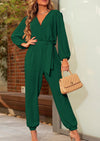 PRETTYGARDEN Women's Fall Jumpsuits Dressy Casual Pants Romper Spring Long Sleeve V Neck Belt Pockets One Piece Outfits
