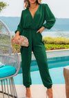 PRETTYGARDEN Women's Fall Jumpsuits Dressy Casual Pants Romper Spring Long Sleeve V Neck Belt Pockets One Piece Outfits