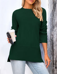 PRETTYGARDEN Women's Knit Fall Sweaters Long Sleeve Pullover Crewneck Split Hem Oversized Tunic Sweater Tops Winter Clothing