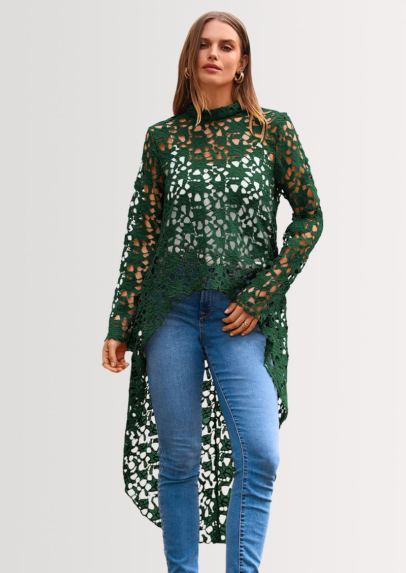 PRETTYGARDEN Women's Long Sleeve Round Neck High Low Asymmetrical Irregular Hem Casual Tops Blouse Shirt Dress