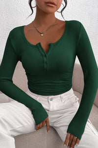 PRETTYGARDEN Women's Spring Fall Long Sleeve Henley T Shirts Button Ribbed Knit Slim Fit Casual Basic Tops Blouse