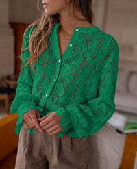 PRETTYGARDEN Women's Dressy Casual Lace Blouse Long Sleeve Button Up Shirts Tops Spring Fall Fashion Clothes