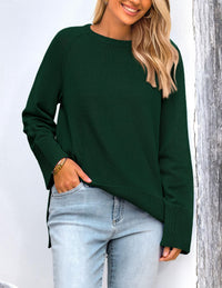PRETTYGARDEN Women's Knit Fall Sweaters Long Sleeve Pullover Crewneck Split Hem Oversized Tunic Sweater Tops Winter Clothing